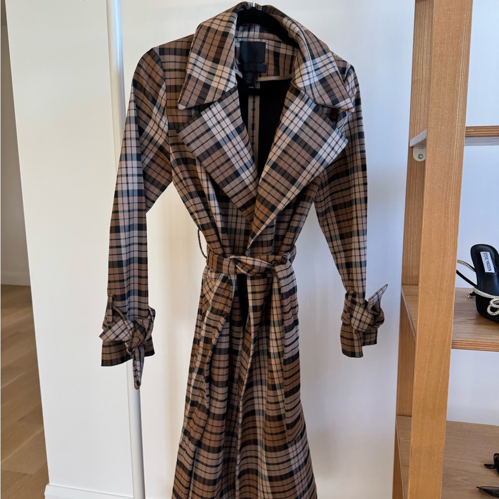 Elegant Plaid Long Trench Coat